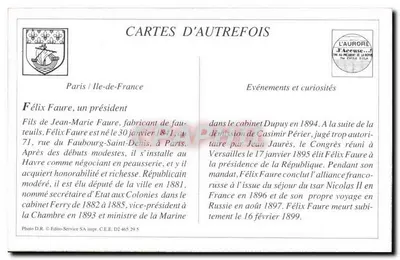 Félix Faure — Presidente da República 1895-1899 — Cliché P. Boyer — Verso