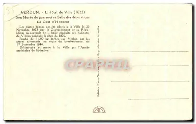 Verdun - O Hotel de Ville (1623) — Museu de Guerra e Sala de Honra — Edição Foto Verdun — Verso