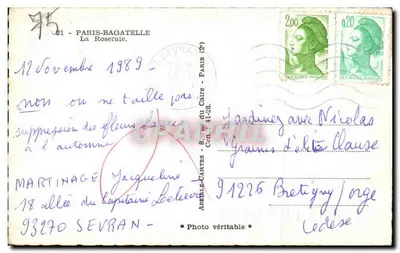 Jardim da Roseraie em Paris-Bagatelle — editor Abelle-Cartes, n°95 — Verso