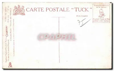 Nowoczesna pocztówka Arc de Triomphe du Carrousel — widok placu z pieszymi i samochodem — wydawca Tuck & Fils, seria 'Miasta Francji' nr 68 — Rewers