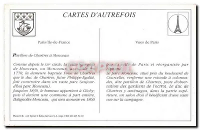 Paris — Rotonda do Parc Monceau — Cartas de Outrora, série D2 465 54 10 — Verso