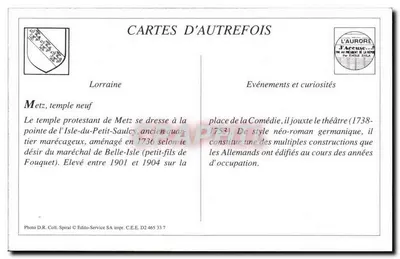 METZ - A Nova Igreja Protestante — editor L'Auroré, n° 46 — Verso