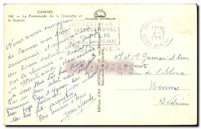 Cannes — La Promenade de la Croisette e il Suquet — Edizioni d'Arte Montluçon, n° 162 — Verso