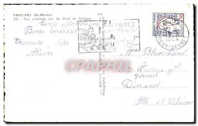 Półnowoczesna pocztówka Thouars Ogólny widok z mostu St Jean — Rewers
