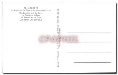 Lourdes — Bazylika, rzeka Gave i nowe mosty — Wydawnictwo A. Doucet — Rewers