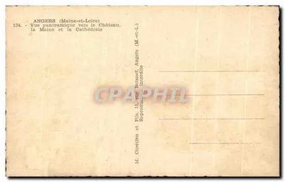 Angers (Maine-et-Loire) — Panoramiczny widok ku Zamkowi, Maine i Katedrze — Wydawca M. Chrétien i syn, nr 134 — Rewers