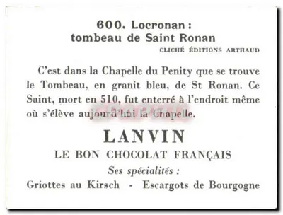 Locronan: Miejsce pochówku św. Ronana — Album «La France en Images» 5. seria — Czekolada Lanvin — Dijon — Rewers