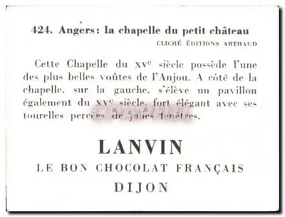 Angers: kaplica małego zamku — Album «La France en Images» 4. seria — Czekolada Lanvin, Dijon — Rewers