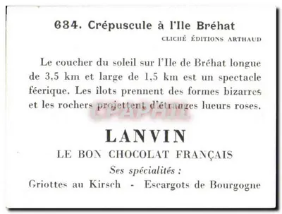 Crepuskuł na Wyspie Bréhat — Album «La France en Images» 5. seria — Chocolat Lanvin Dijon — Rewers