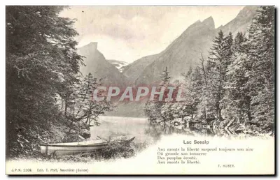 Lac Seealp — paysage alpin avec barque — Edit. T. Pfaff, Neuchâtel (Suisse)