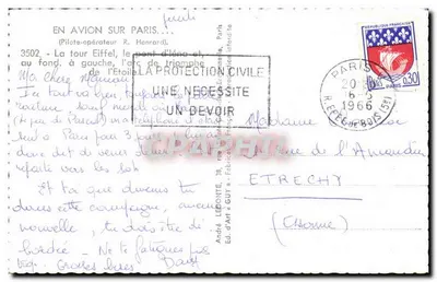 Paryż — Widok z lotu ptaka na Wieżę Eiffla, most Ieny i Arc de Triomphe — André Léonite & Guy, n°3502 — Rewers