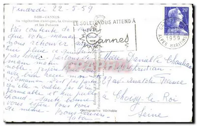 Cannes — La Croisette i pałacowe hoteli — Wydawnictwo S.E.P. nr 8-236 — Rewers