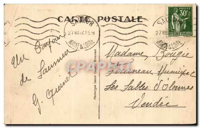 Saumur — L'Hôtel des Postes, Télégraphes, Téléphones — D.D. (éditeur) — Verso