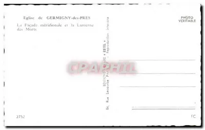 Igreja de Germigny-des-Prés — Fachada meridional e lanterna dos Mortos — Edições Lecourbe Paris — Verso