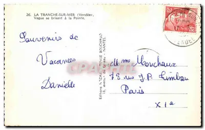 La Tranche-sur-Mer — Onda quebrando na Ponta — Éditions N. ZAIS, Nantes — Verso