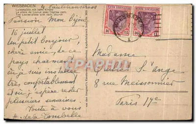 Wiesbaden — Plac Louise z katedrą — van den Boogmart's Kunstansluit, nr 2065 — Rewers
