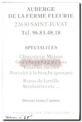 Auberge de la Ferme Fleurie — Saint-Juvat — Wydawnictwo JACK — Rewers