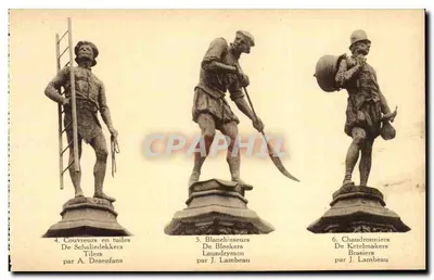 Bilhete postal antigo Bruxelas Cobradores de telhas Lavadores de caldeirões Bélgica