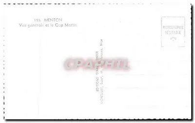 Menton — Ogólny widok i Kap Martin — Wydawnictwo D'Art Munier, Nice — Rewers