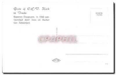 Grote O.L.V. Kerk em Breda — Baptistério e grade de ferro forjado — editor F.M. de Pater, n°962 — Verso