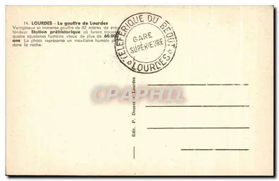Lourdes - O abismo de Lourdes — Estação pré-histórica — Edit. P. Doucet, Lourdes — Verso