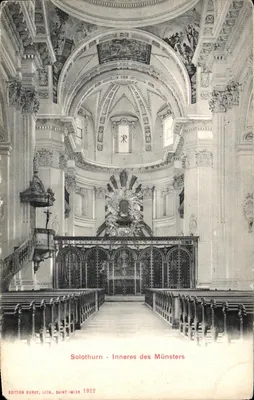 Solothurn - Interior do Mosteiro — Edição Burgy, litografia, Saint-Imier 1922