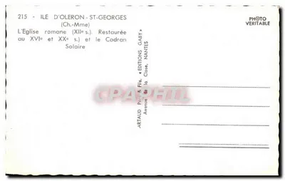 Ilha de Oleron - St-Georges — A Igreja Romana (século XII), restaurada no século XVI e XX, e o Relógio Solar — Éditions Artaud & Fils, Paris — Verso