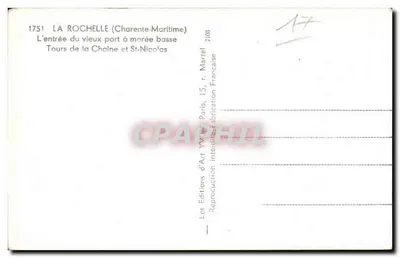 La Rochelle (Charente-Maritime) — A entrada do velho porto com maré baixa — Torres da Chaîne e Saint-Nicolas — Éditions d'Art Martel — Verso
