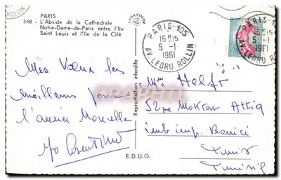 Nossa Senhora de Paris — vista da abside entre a Ilha Saint-Louis e a Ilha de la Cité — editor Rollin, n° 548 — Verso
