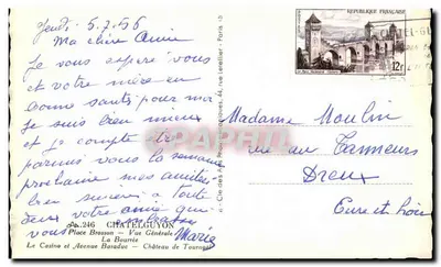 Bilhete postal antigo Lembrança de Chatelguyon Folclore — Verso