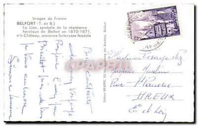 O Leão heróico de Belfort — símbolo da resistência 1870-1871 — Edição Brard — Verso