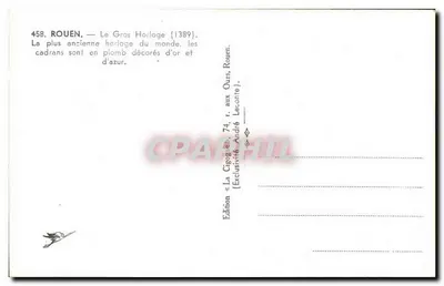 Rouen — O Gros Horloge (1389) — Edição La Cigogne, André Leconte — Verso