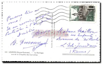 Lourdes (Hautes-Pyrénées) — widok kaplicy Karмелitów — Społeczność kartek pocztowych APA-PODUX — Rewers