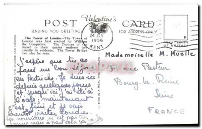 A Torre de Londres e o Tower Bridge, Londres — Valentine's Post Card Ltd. n° H.9149 — Verso