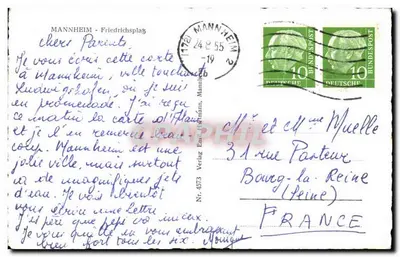 Mannheim - Friedrichsplatz — fontaine et réservoir d'eau — Verlag Emil Hitzmann, Nr. 4573 — Rewers