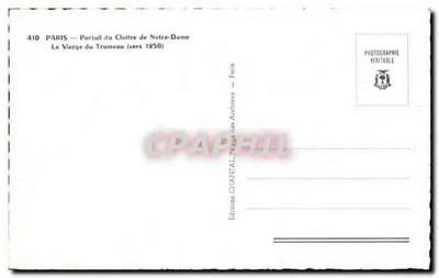 Paris — Portail du Cloître de Notre-Dame — La Vierge du Trumeau (vers 1250) — Éditions Chantal — Verso