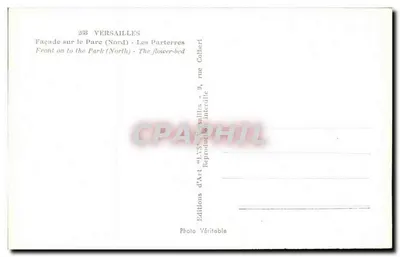Versailles — Fachaleta voltada para o Parque (Norte) - Les Parterres — Éditions d'Art et d'Art, rue Colbert, 9, Versailles — Verso