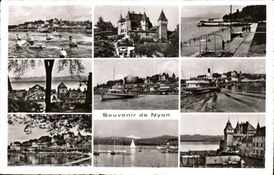 Nyon — vista panorâmica e castelo — Lembrete de Nyon — Fot. Sartori, Genebra