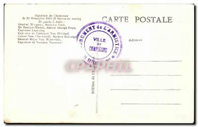 Assinatura do Armistício — 11 de novembro de 1918 — Edição da Cidade de Compiègne — Verso