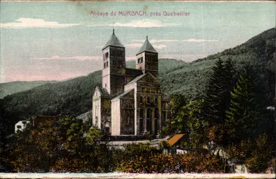 Abadia de Murbach, perto de Guebwiller — vista da abadia e das colinas — editor não visível