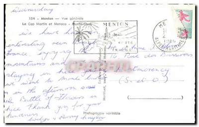 Menton — Ogólny widok — Cap Martin i Monako — Wydawnictwo Munier, nr 154 — Rewers