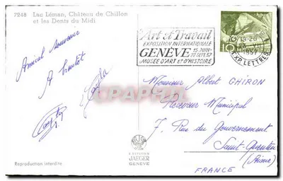 Jezioro Leman, Zamek Chillon i Zęby Południa — Wydawnictwo Jaeger, Genewa, nr 7248 — Rewers