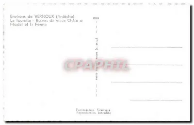 Ruínas do velho Castelo e a Fazenda em Vernoux (Ardèche) — Fotógrafo Mâcon, n° 000 — Verso