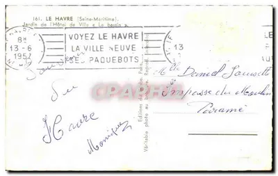 Le Havre — Jardín del Hotel de Ville « El estanque » — Ediciones del Globe, París — Reverso