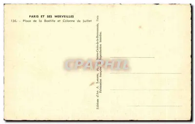 Place de la Bastille — Kolumna Lipca — Wydawnictwo Sztuki A. Leconte, Paryż — Rewers
