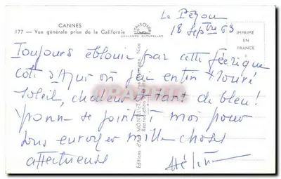 Cannes — Ogólny widok z Kalifornii — Wydawnictwo Art Monlucet, Nice — Rewers