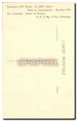 Atelier de pintura — Exposição de Arte Antiga « O Século XVII » — Van Craesbeek, Bruxelas 1910 — Verso