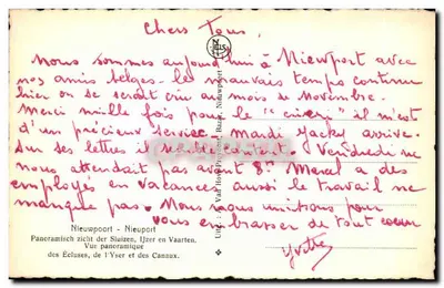Panoramiczny widok z kanałów, Yser i zasuwy — Nieuwpoort, Bazar, n° 145 — Rewers