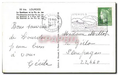 Bazylika i Pic du Jer — Lourdes — Wydawnictwo A. Doucet — Rewers