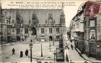 Rouen — Rue aux Juifs, vista da ala direita do Palácio de Justiça — Editor B.D. n°153